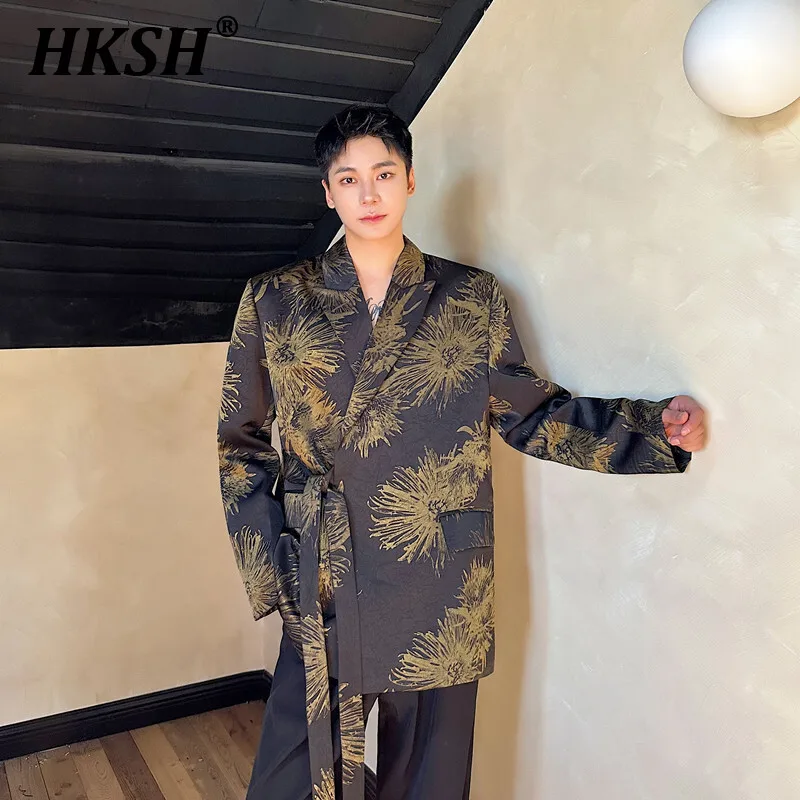 HKSH Spring Autumn New Men's Tide China-Chic Style Sparkling Printed Blazer Fashion Vintage Jacket High Sense Casual Coat HK3271