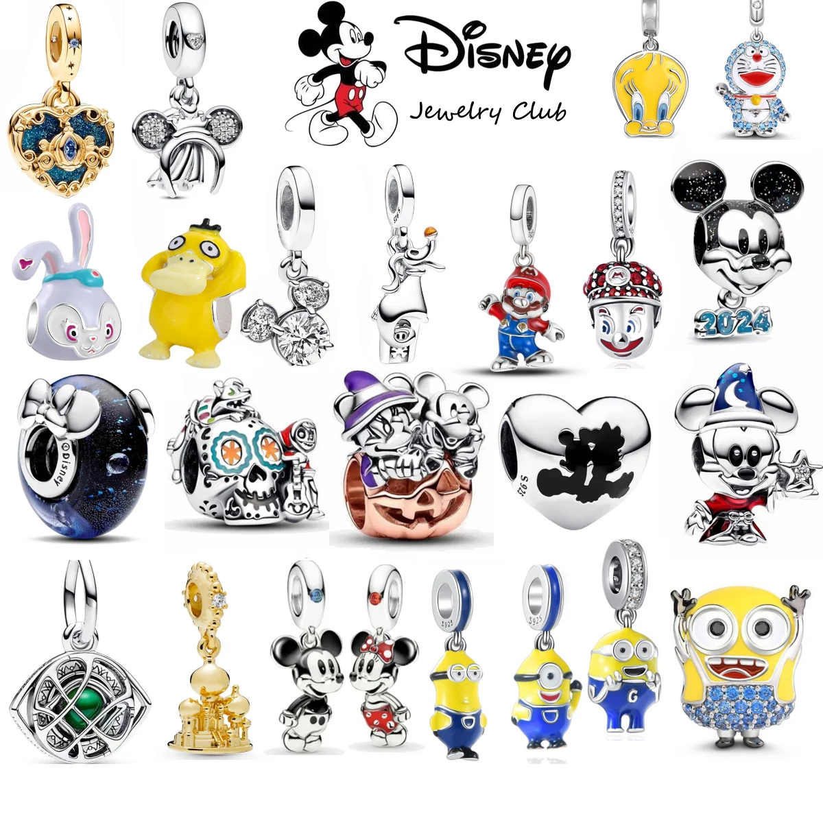 100% 925 Sterling Silver Disney Park 2024 Minnie Mickey Charm Beads Fit Original Pandora Bracelet DIY Jewelry Christmas Gift