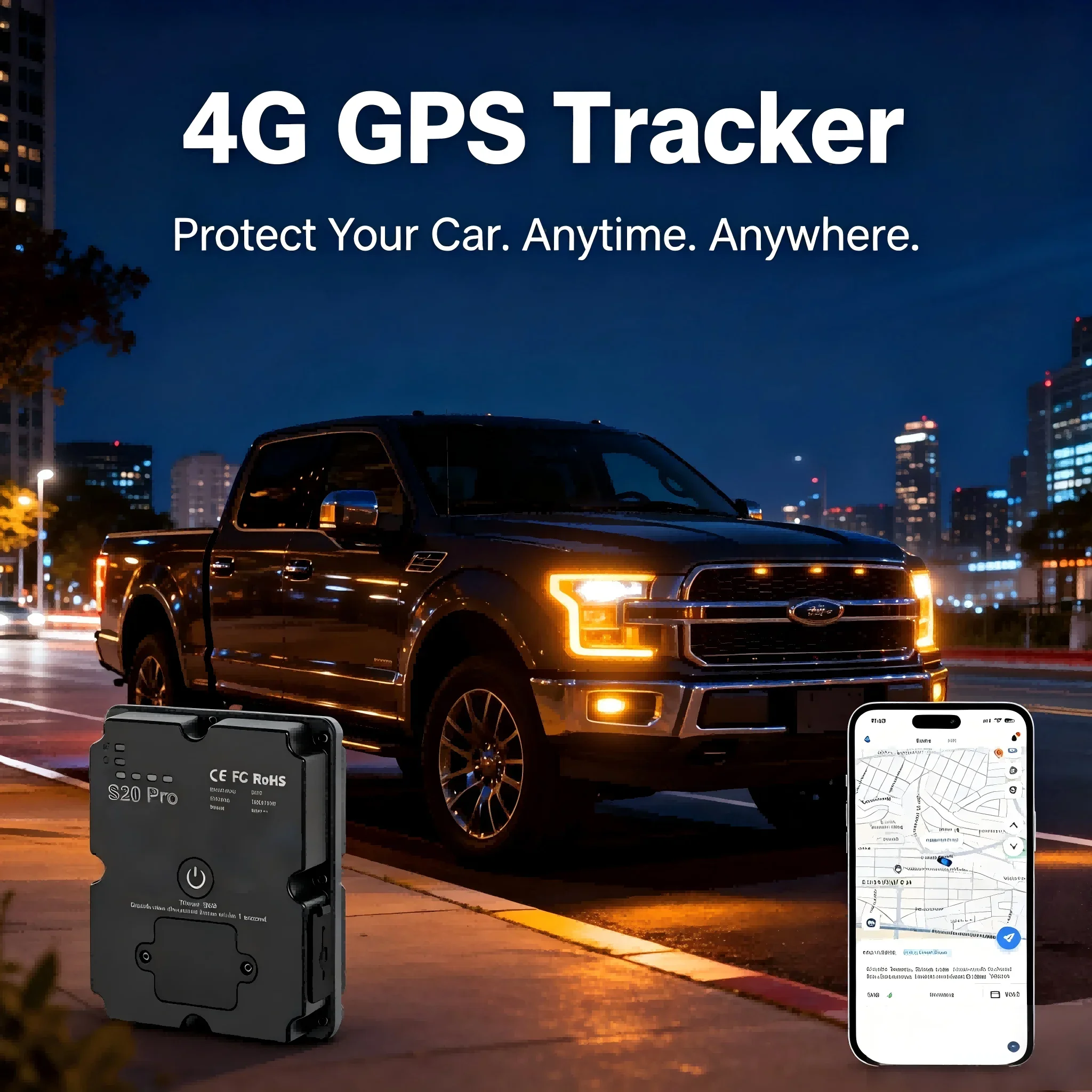 Portable 4G Car GPS Tracker Anti-Theft, Pickup Trucks Live Tracking, Motion & Tamper Alert, 30+ Days Standby with SIM - Paid APP