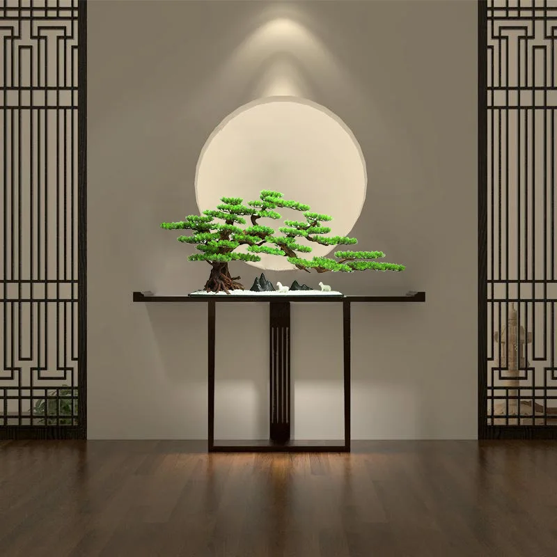 

New Chinese-style entrance table green plant micro-landscape landscaping living room simulation bonsai hotel welcome pine