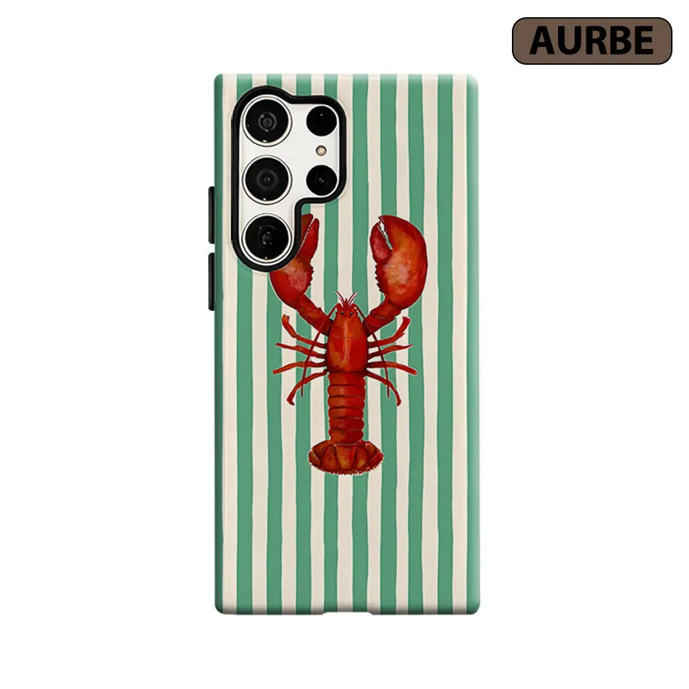 Striped Lobster Print Phone Case For Samsung Galaxy S26 S25 S24 S23 Ultra Plus HD Hard Double Layer Film Cover