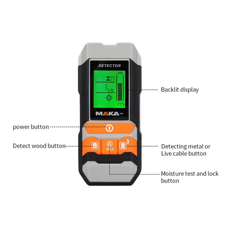 MAKA MKL-D05 다기능 벽 스캐너, 디지털 금속 목재 수분 감지기, AC 전압 케이블 와이어 파인더, 4 in 1