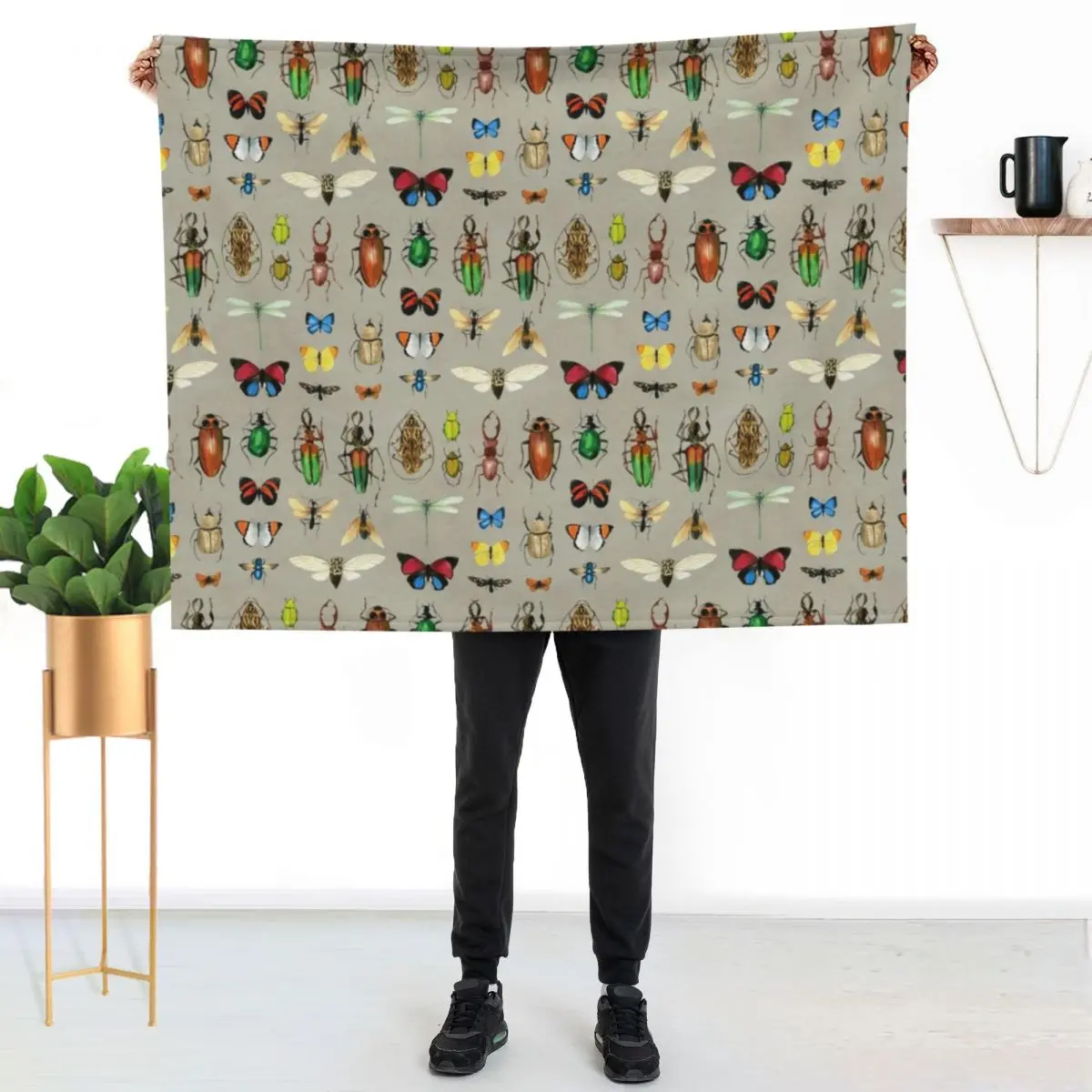 The Usual Suspects - Insects on grey - watercolour bugs pattern by Cecca Designs Throw Blanket Bed covers Hairys Blankets