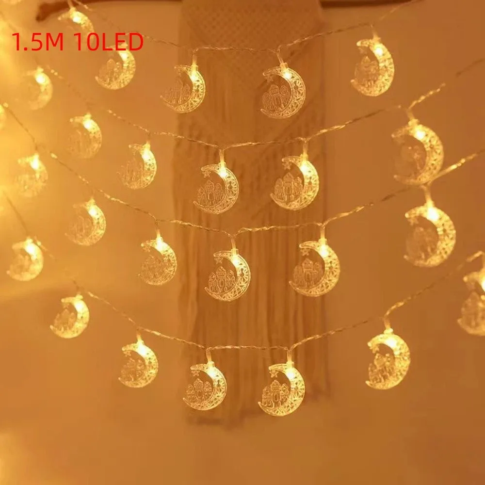 

1.5 M EID Mubarak String Lights Battery Operated Decorative Islamic Muslim Light String 10 LED Moon Star Castle Lantern