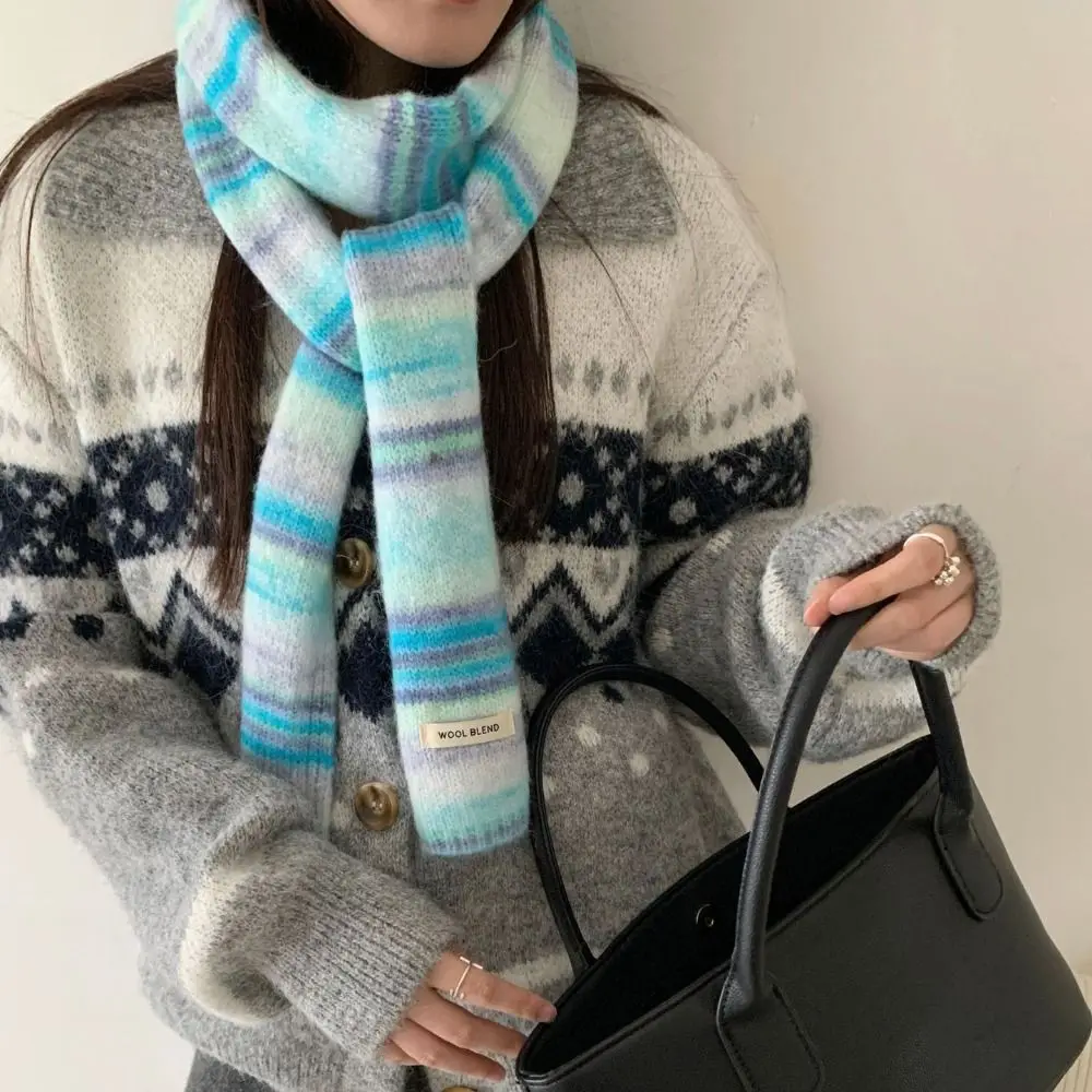 

Soft Korean Style Rainbow Striped Scarf Thickened Neck Warmer Cashmere Knitted Scarf Windproof Plush Winter Shawl Autumn Winter
