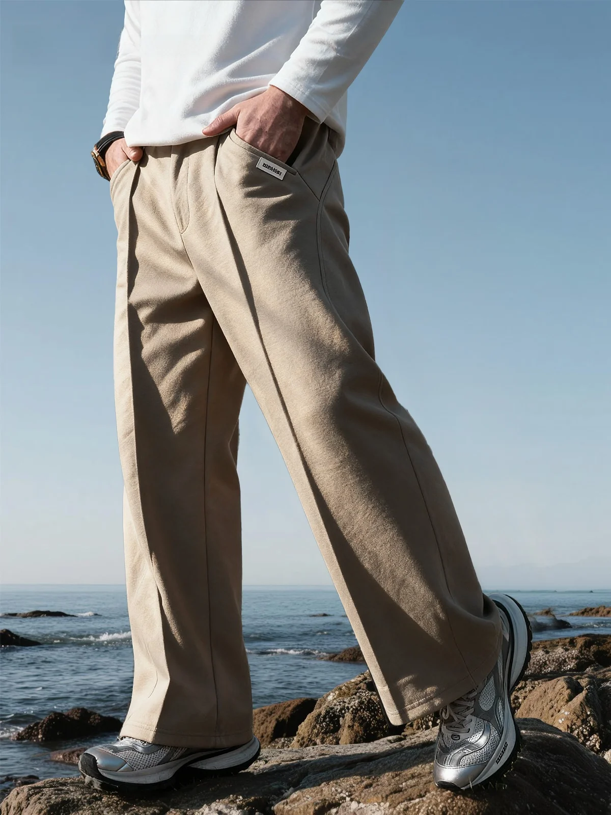 

Loose Men's Casual Sports Pants Wide Leg Straight Cut Autumn Winter Comfortable Elastic Waisand Faionable Trendy Trousers