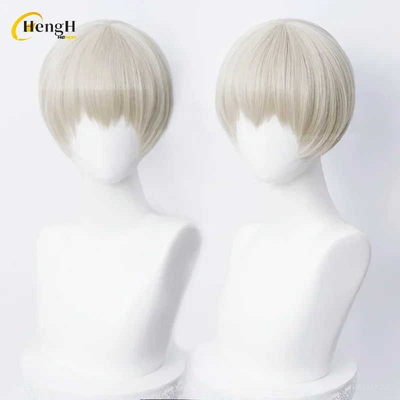 2 Styles Synthetic Anime Inumaki Toge Cosplay Wig Short 30cm Light Grey Wigs With Stickers Heat Resistant Hair Halloween Wigs