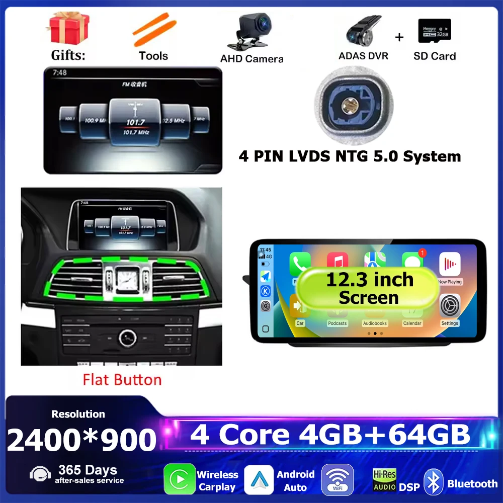 Android 16 Voor Mercedes Benz E Klasse C207 W207 A207 2009-2016 Autoradio Multimedia Stereo GPS 4G Draadloze CarplayPlayer WiFi - afbeelding 1