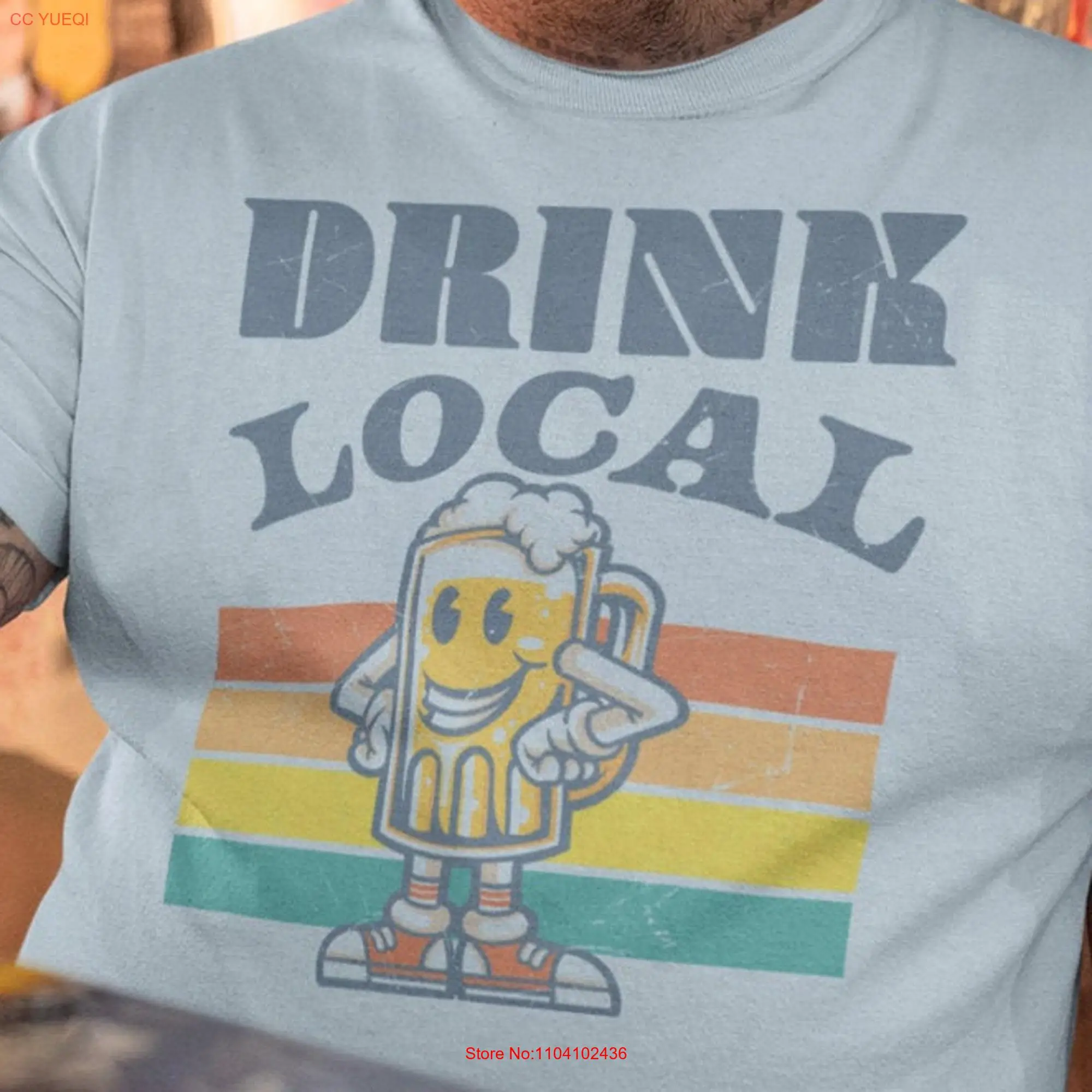 Drink Local Retro T Shirt Beer Crawl tee Hometown Bar Watering Hole Classic 70's clothing for boyfriend