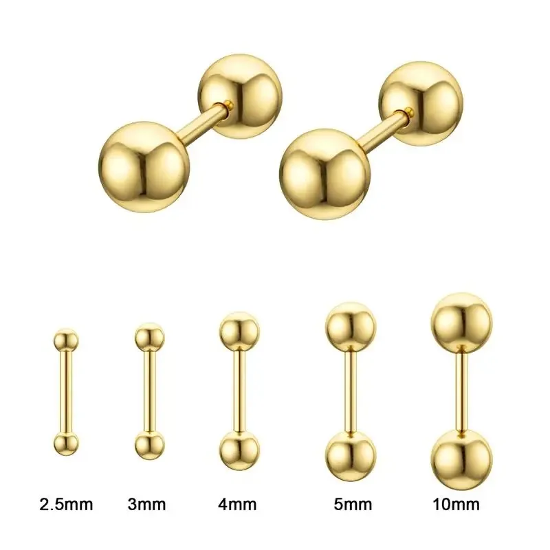 2pcs 16G Stainless Steel Stud Earrings, Small Ball Screwback Earrings Ear Bone Nail Lip Piercing Body Jewelry Accessory