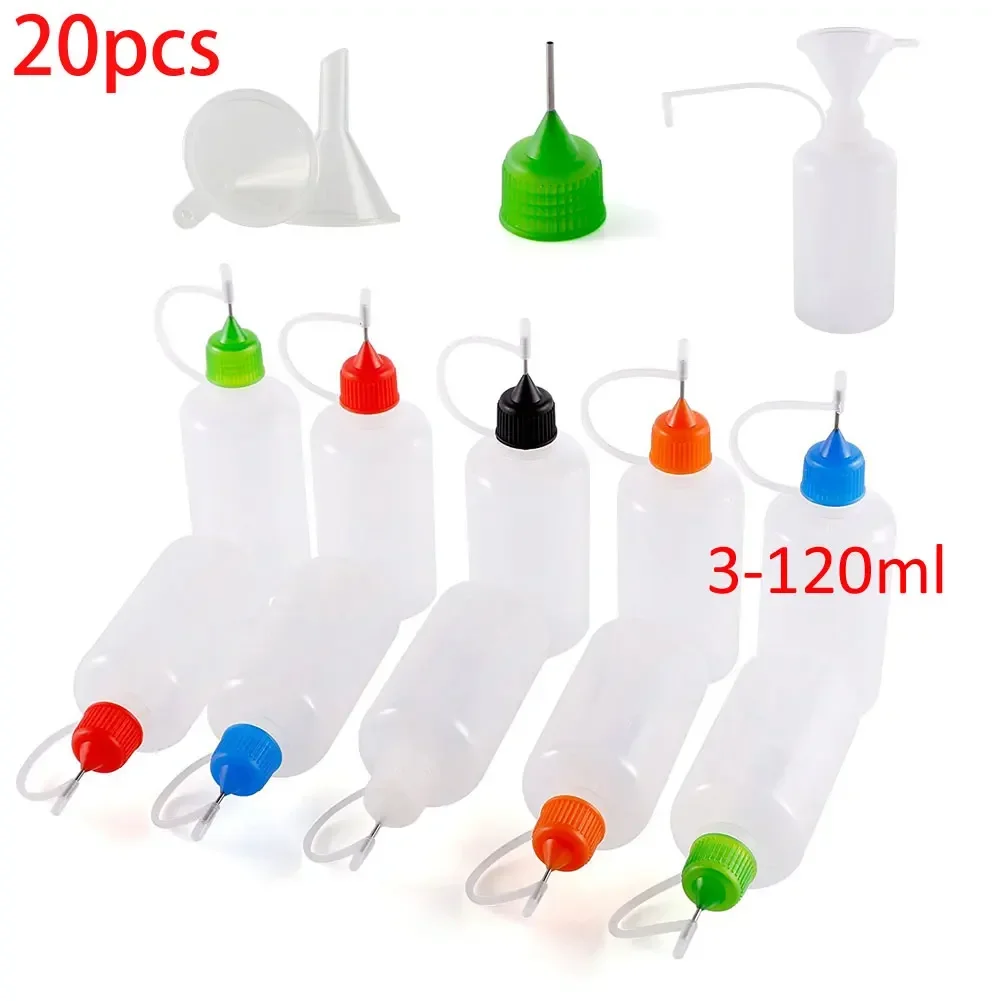 20 Packs x 5ml-120ml Dropper Bottles Needle Tip Empty LDPE Squeeze Dropper Juice Eye E Liquid Containers + Mini Funnel