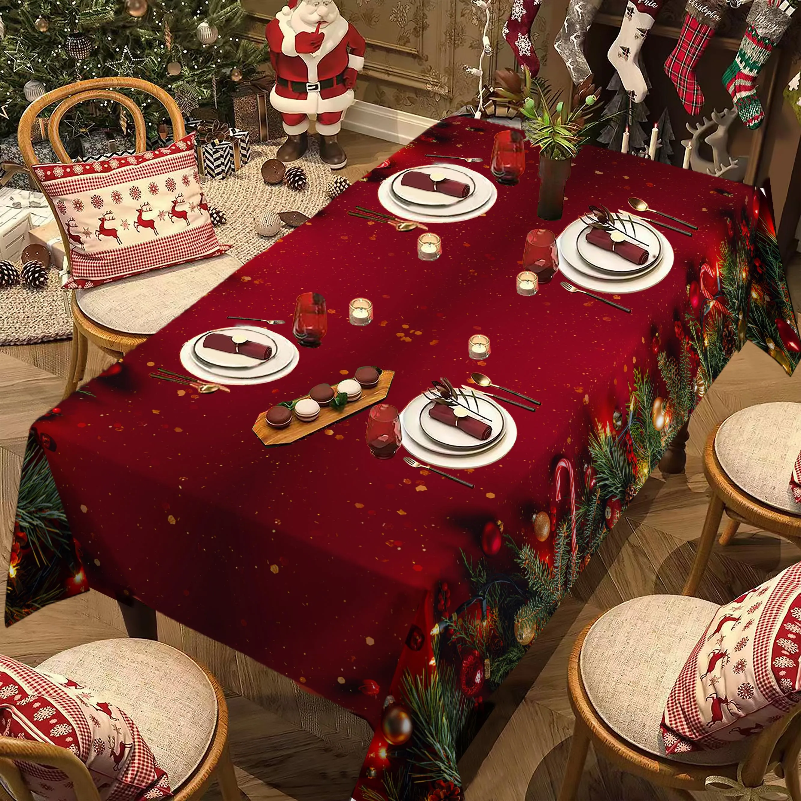 Christmas Tablecloth, Christmas Holly Tablecloth For New Year Party And Dinner Christmas Table Decor Tablecloth