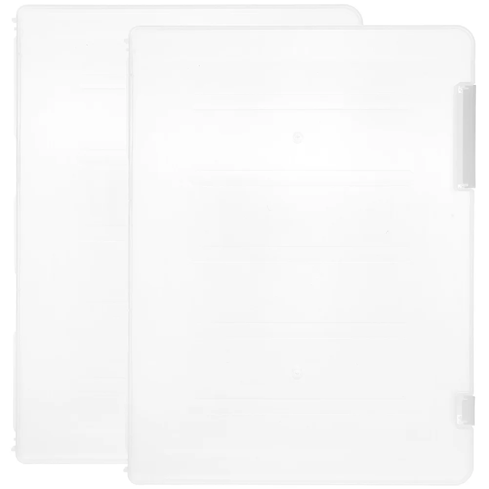 

2pcs Clear Box Stackable Document Storage Box Desktop File Organizer Case With Snap-Tight Buckle Transparent Document Container