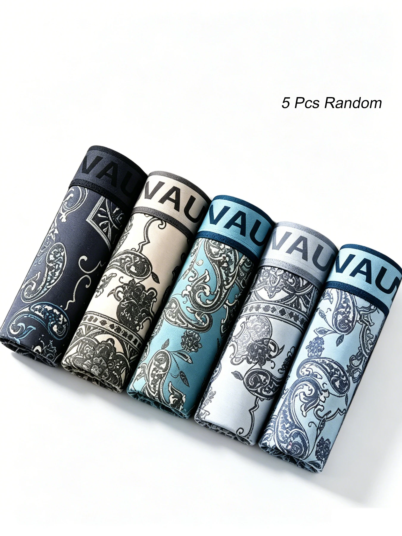 5 Pack Random Men's Boxer Briefs Ornate Paisley Print Ultra Soft Breathable Fabric Comfort Stretch Everyday Underwear Set