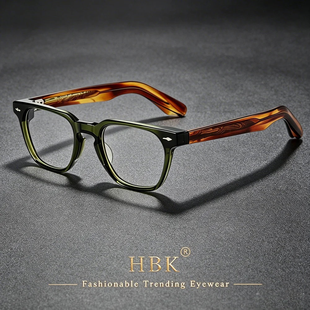 HBK Retro Square Men's Eyeglass Frame High-Quality Acetate Thick Frame Women's Outdoor Travel Leisure Decorative Glasses