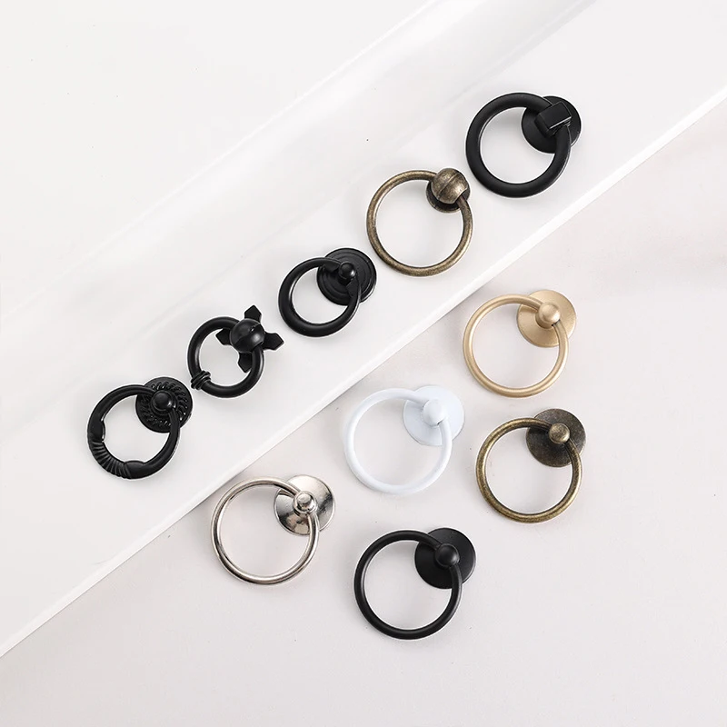 1x Antique ring Drawer Knob Single Hole Kitchen Closet Dresser Handles Pulls Cupboard Wardrobe Door Knob Drawer Pull