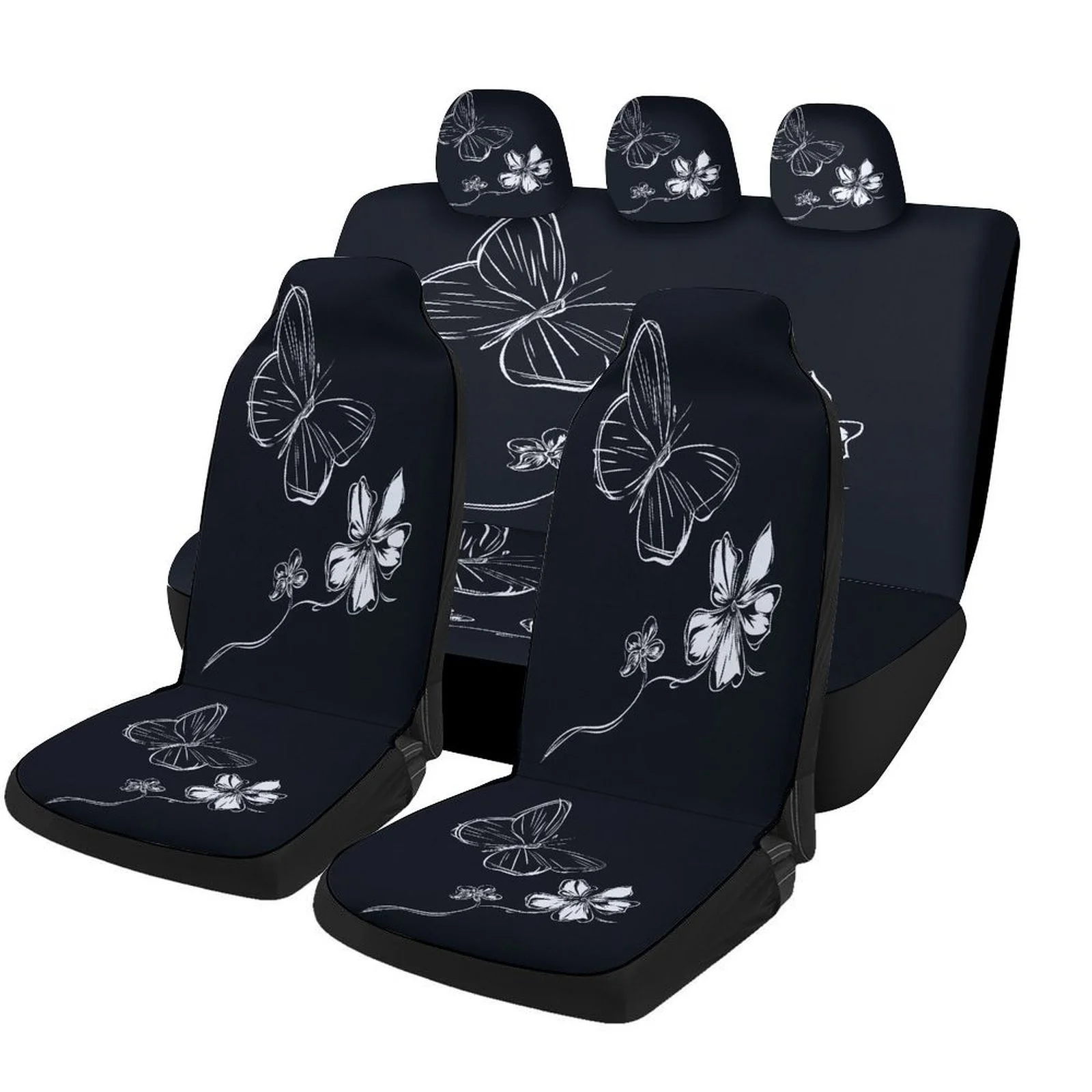 

Set Of Car Covers Featuring Butterfly Flowers, Suitable For Most Vehicles. Stylish And Breathable, These Decorative Covers Your