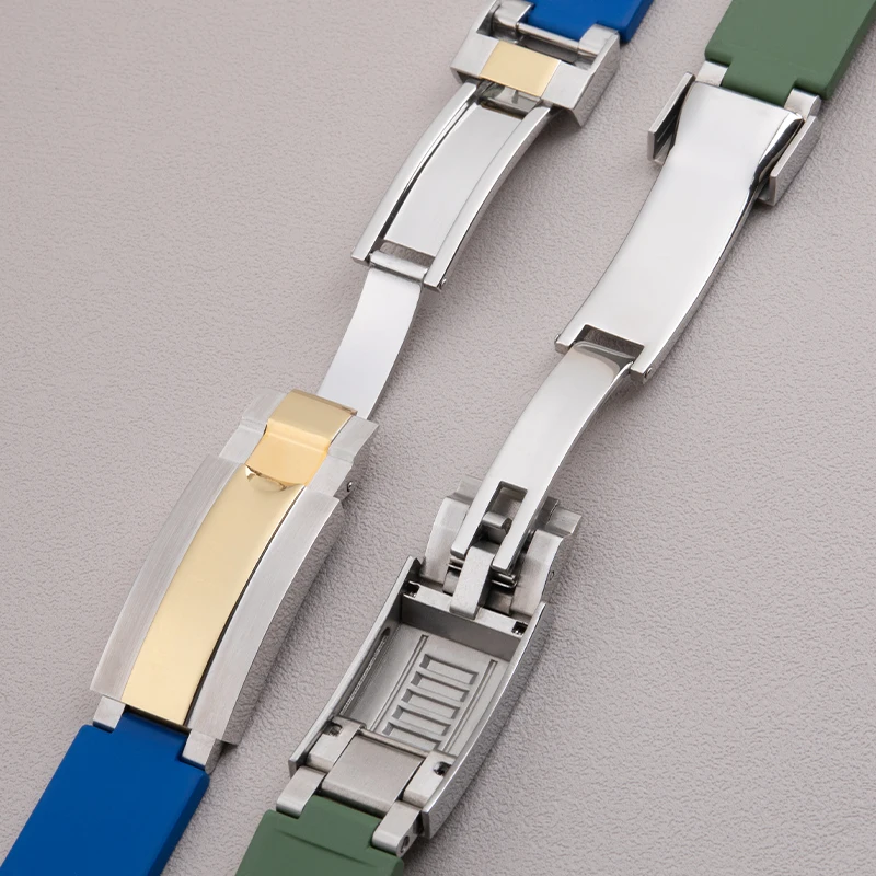 21mm Curved End FKM Fluororubber Rubber Watch Band Accessories For Rolex Strap For 41mm Submariner Explorer 216570 Slider Buckle
