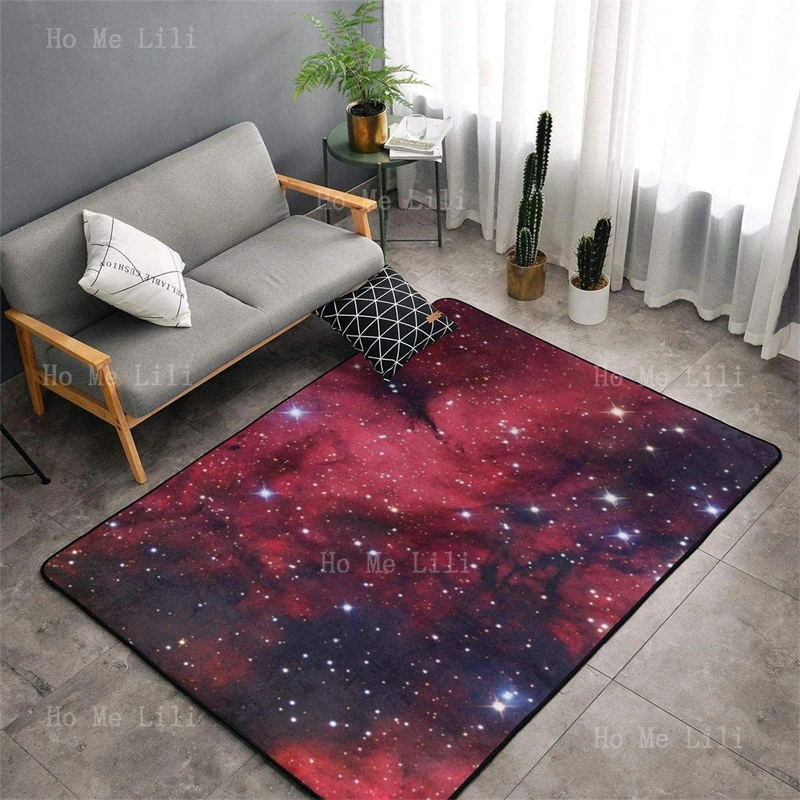 Psychedelic Galaxy Space Star Dark Pink Purple Nebula Flannel Floor Rugs For Bedroom Living Room Home Decor Carpet