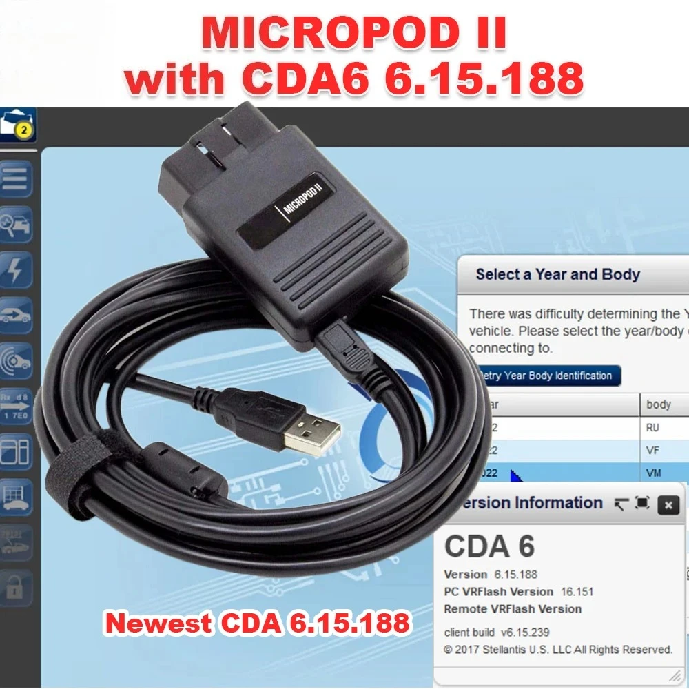 

MicroPod 2 with CDA6 CDA 6.15.188 MicroPod2 Scanner Flash Downloder For FCA Original Files for EDITING DODGE/CHRYSLER/JEEP
