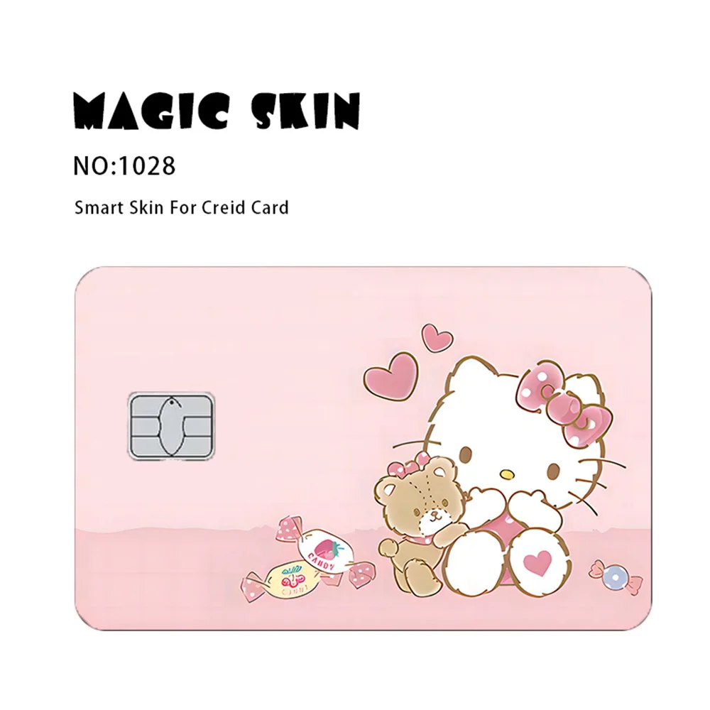 5-/10 sztuk Sanrio Hello Kitty karta kredytowa karta debetowa matowa naklejka z PVC skóra folii 100% różne tajemnicze prezenty naklejki losowo