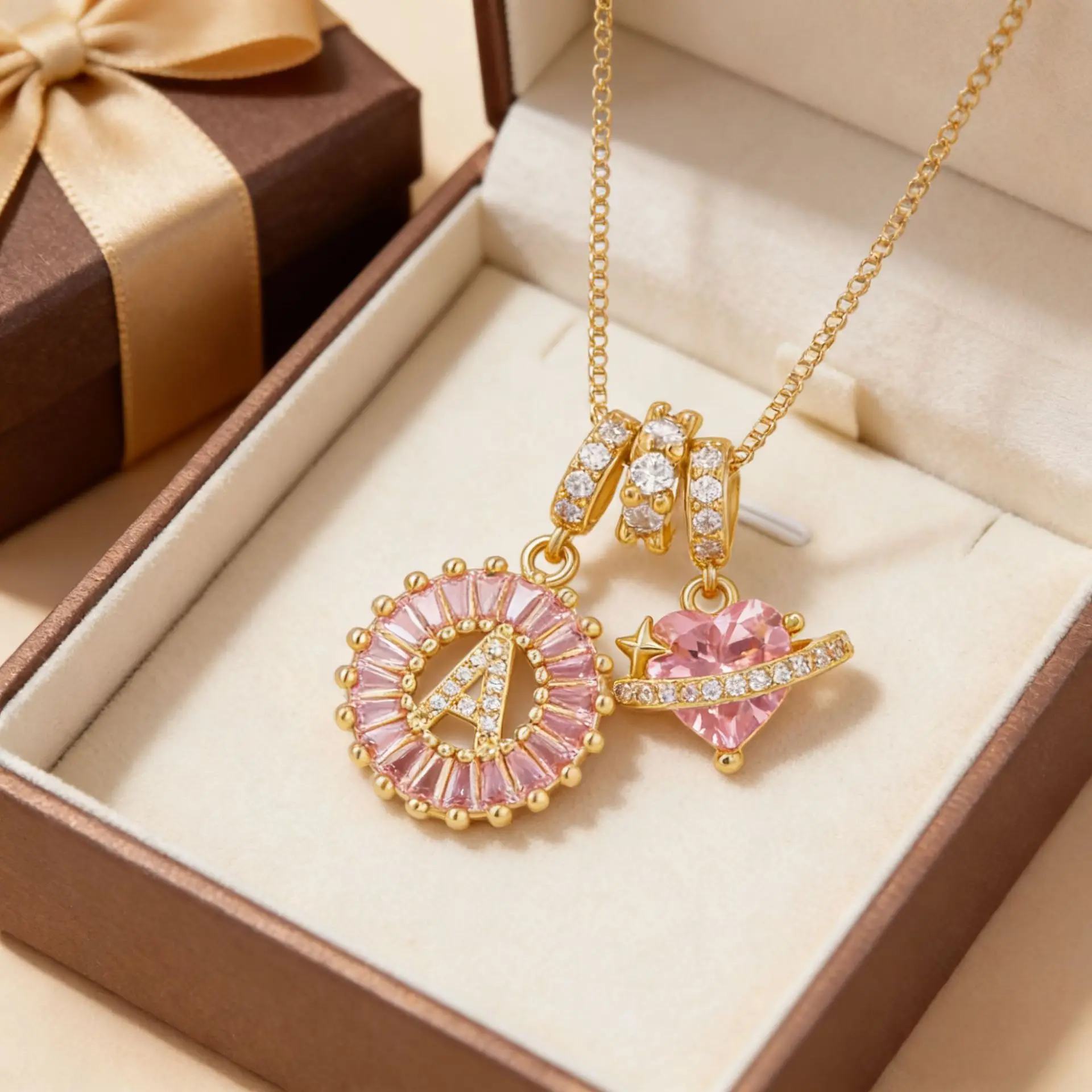 Women's A-Z Initial Letter Pendant Necklace Snake Chain Initial Alphabet CZ Pink Heart Necklace Adjustable Size Hypoallergenic