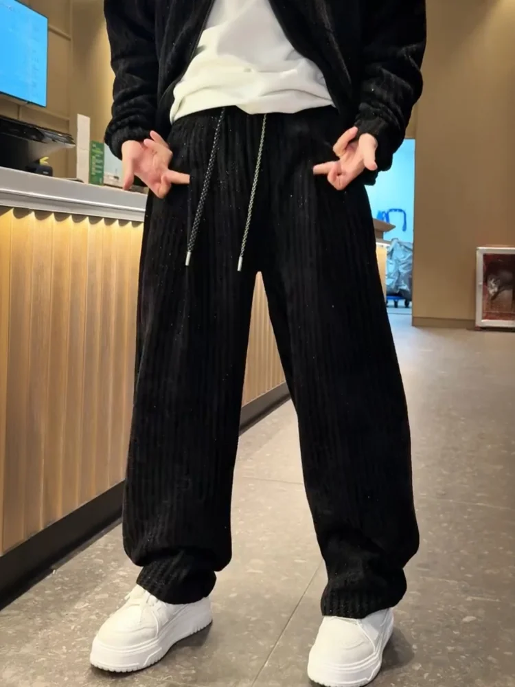 

Мужские модные утепленные брюки прямого кроя на флисовой подкладке, осенне-зимние теплые универсальные широкие длинные брюки