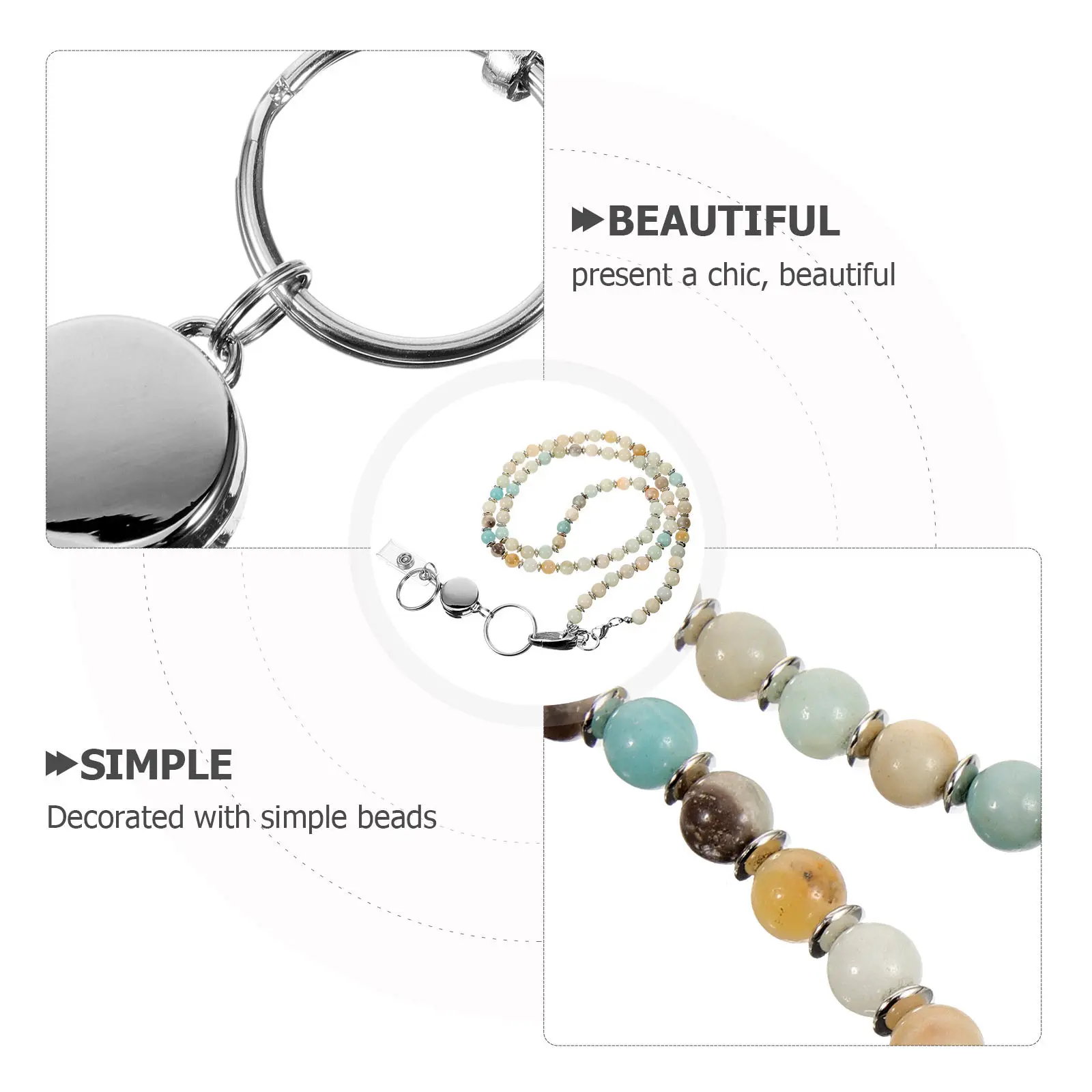 1Set Chic Badge Clip Holder Badge Reel Lanyard Necklace Beaded Chain Id Cards Nurse Office Student Use