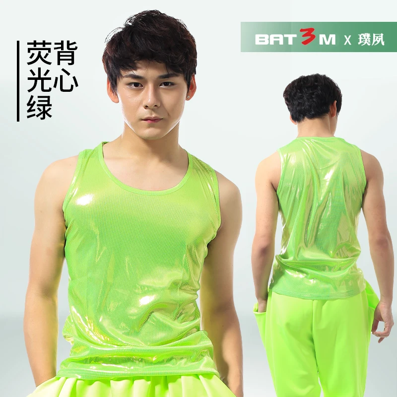 Men Fashion Personality Summer Reflective Tank Tops Men's Singer Stage Clothing DS Male Fluorescence Green Vest Basic Costumes