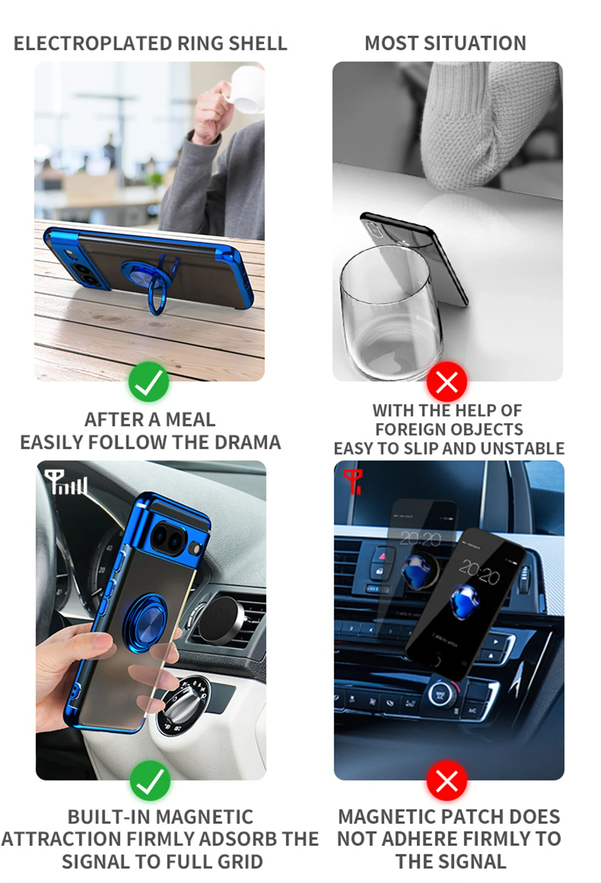 Slim Plating Clear Magnetic Phone Case for Google Pixel 9Pro 9 8Pro 8A 8 7Pro 7A 7 6A 5A Metal Ring Kickstand Cover