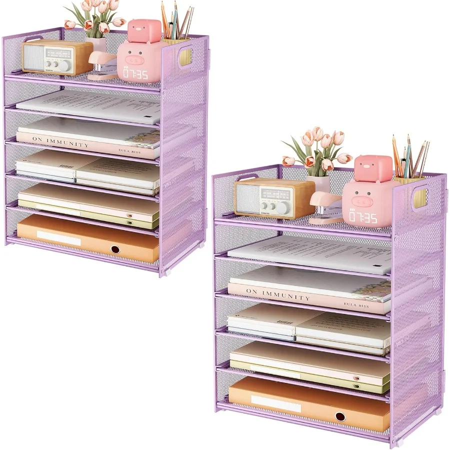 منظم ورق مكتب مكون من 6 طبقات مع مقبض لمساحات العمل في المكتب والمنزل والمدرسة: فارز مستندات فعال وحامل ملحقات #2