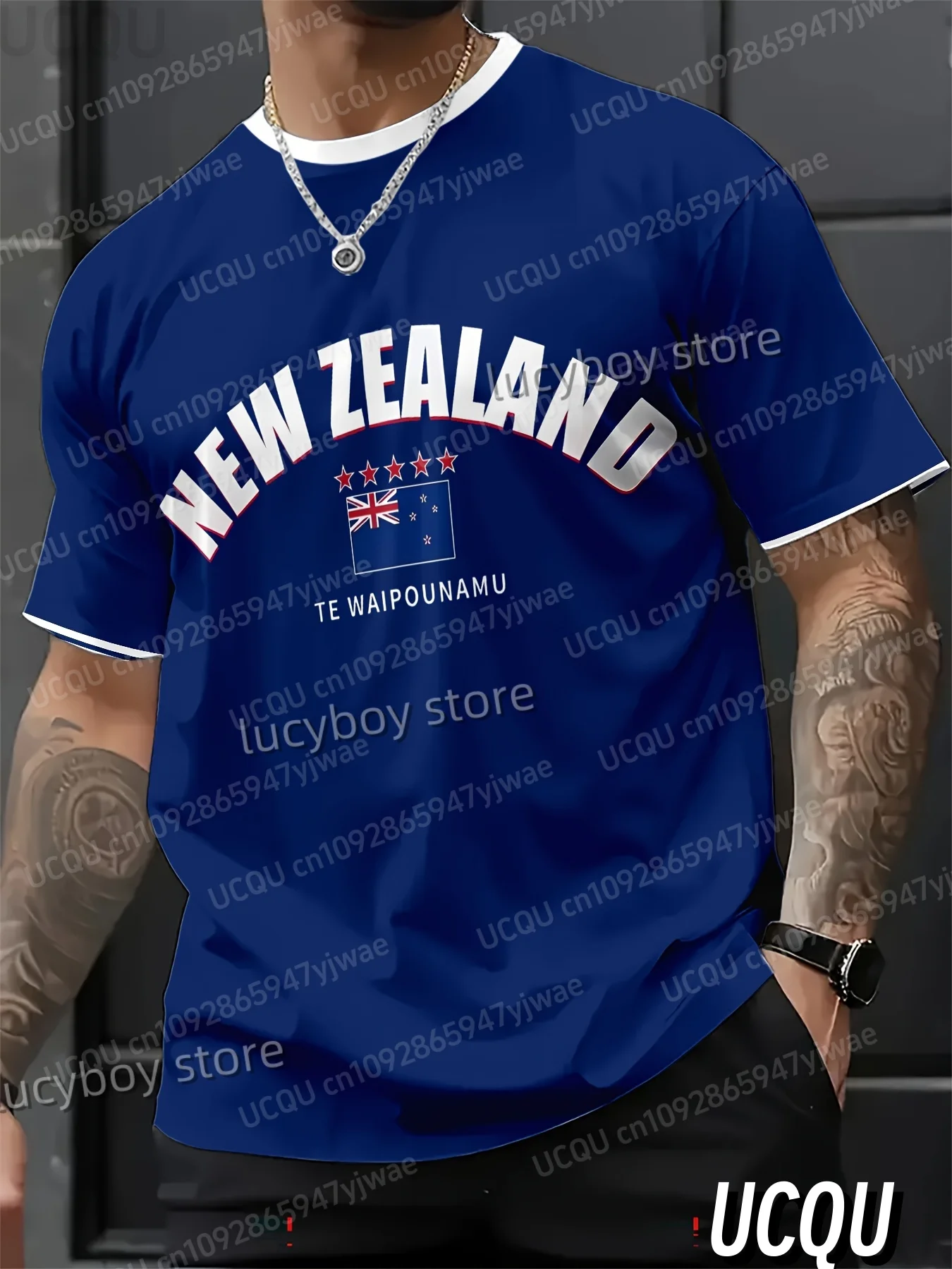 

Hot Sell Summer Men Sports Comfortable Men's T-Shirt New Zealand Flag Print Men's Short-Sleeved Top Daily Street Mens T-Shirt