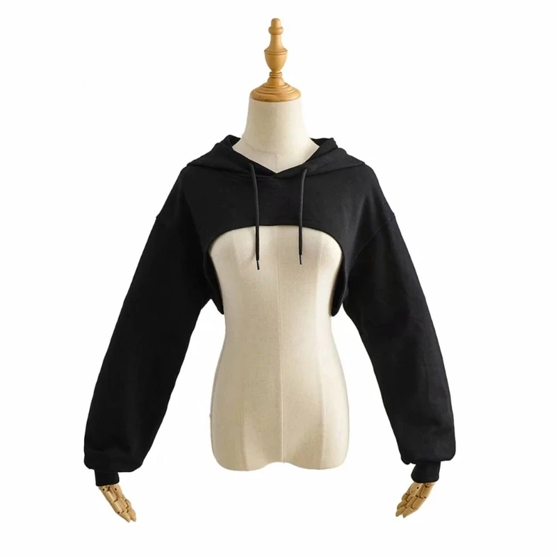 

Women Aesthetic Loose Super Crop Top Long Sleeve Basic Cropped Hoodie Cover Up