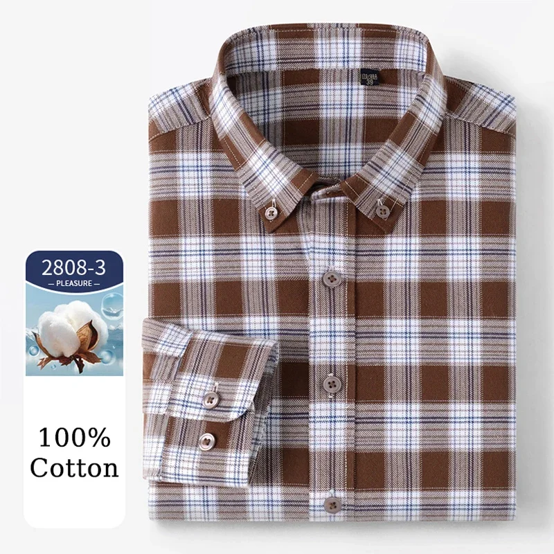 

BROWON Brand Spring Long Shirts Men Checkered Design 2025 Business Work Shirts Men Casual Slim Fit Turn-down Collar Man