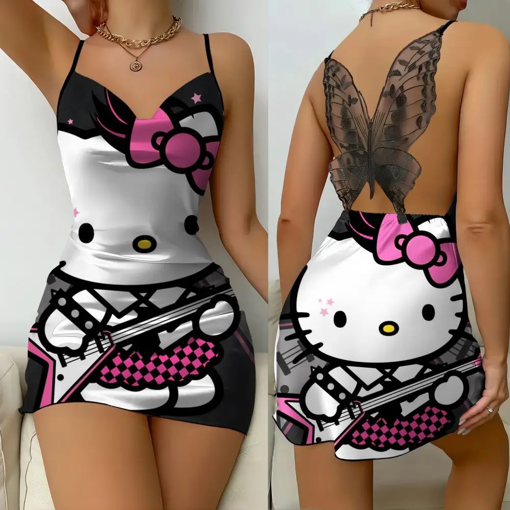 

. Летнее платье для сна с Микки и Hello Kitty, женское элегантное атласное платье с открытой спиной в стиле Дисней, 2024