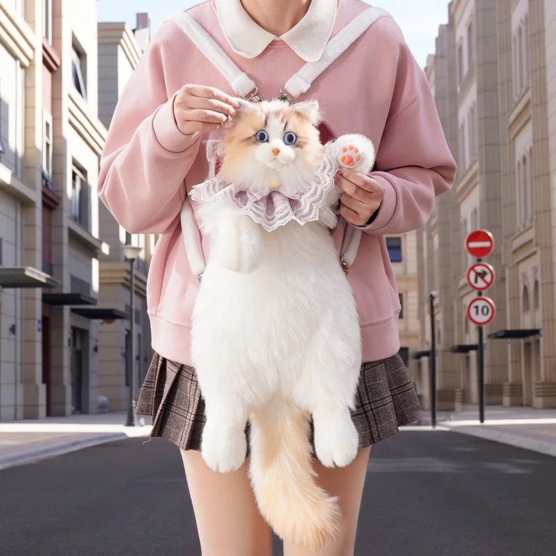 Pop Vlam Lijn Kat Pluche Rugzak Cadeau voor Meisjes Kinderen Rugzak Vriendin Dames Meisjes Witte Kerstkussens Gevulde Tas