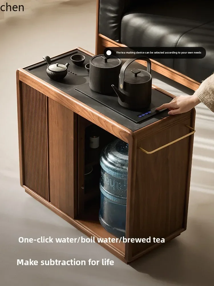 movable tea solid wood tea table side cabinet kettle integrated side table