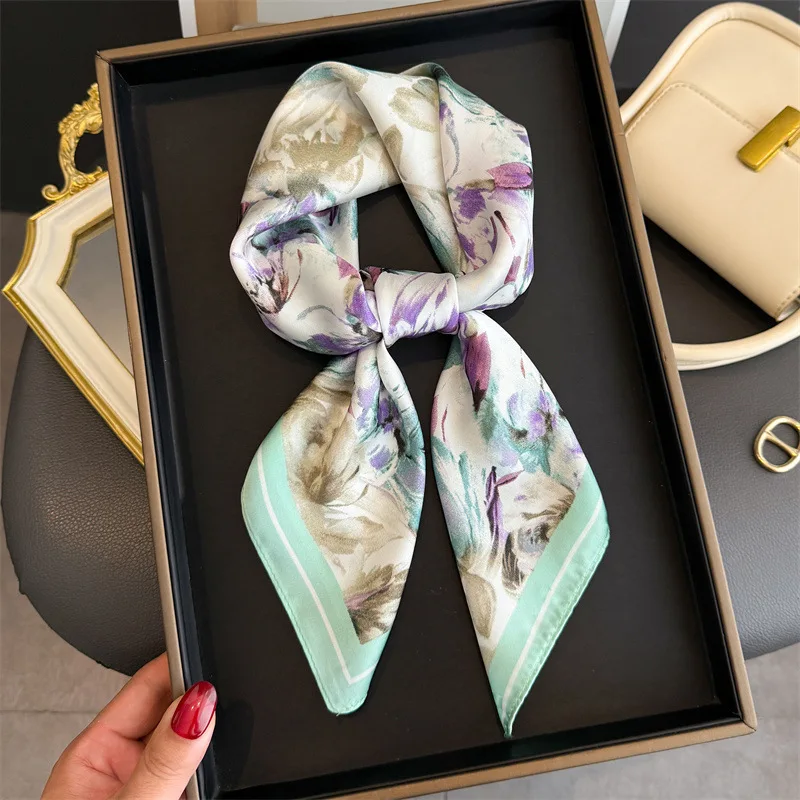 Nowa Jedwabna Apaszka Szal Damski Jedwabny Kwadratowy Szalik Torebka Luksusowe Szaliki dla Kobiet Designerska Jedwabna Chusta na Głowę Bandana