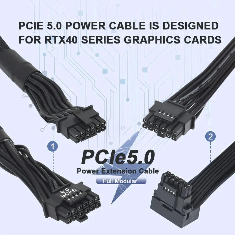CHJFor RTX3090Ti RTX4000 RTX4080 RTX409 Series Module 12Pin to 16(12+4Pin) PCIE5.0 GPU Power Cable Sleeved 12VHPWR Connector