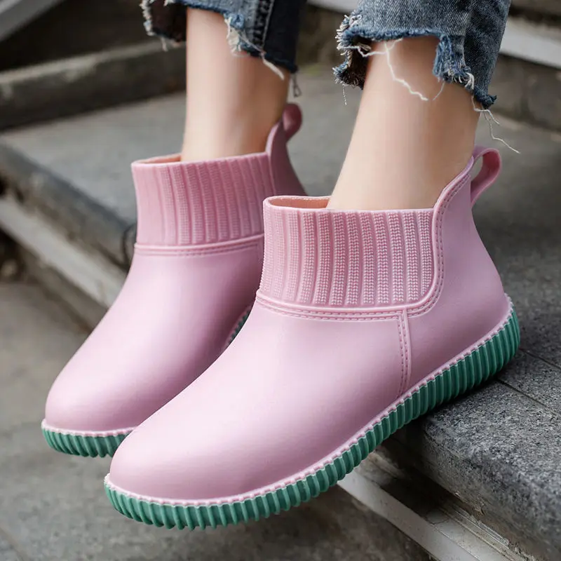 Fashion women's rain shoes, low top waterproof shoes, non-slip thick soled rain boots for women