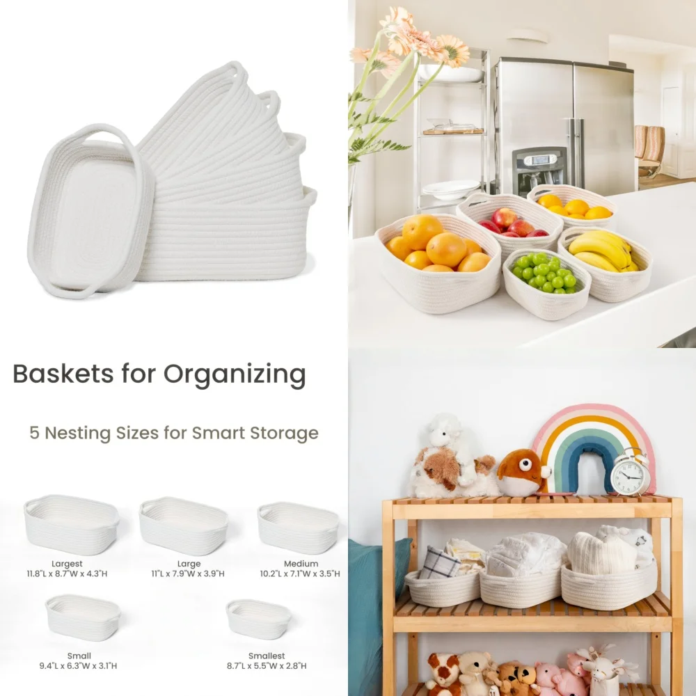 

storage baskets5 Piece Storage Basket Set for Home Organization Nursery Shelf Bins Large Capacity Foldable Laundry Toys Kids