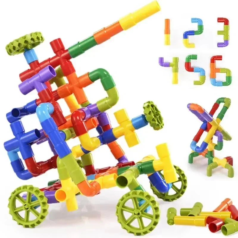 Kids' Plastic Water Pipe Building Blocks Toys Assembly Educational Playsets For Boys Aged 3-4-6 Years Old Creative Connector