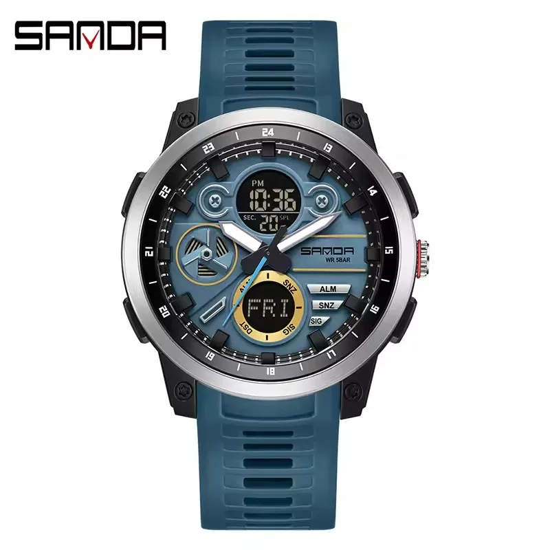 Sanda 3379 relógio eletrônico masculino multifuncional moda calendário luminoso cronógrafo à prova dwaterproof água esportes relógios digitais para homem