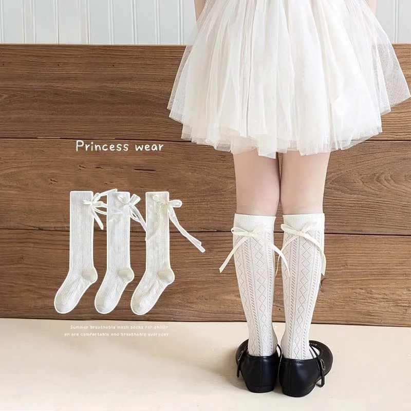 1/3 paires/lot Chaussettes d'été en maille pour enfants filles, chaussettes de princesse coréennes avec nœud pour bébés et jeunes enfants de 2 à 14 ans