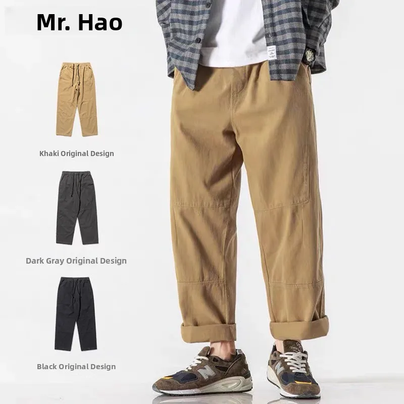 

Весенне-осенние мужские повседневные свободные прямые брюки для спецодежды в стиле ретро, американские брюки, однотонные, удобные, дышащие...