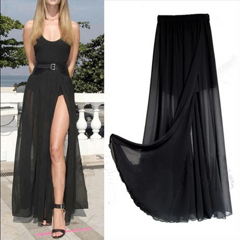 2024 New Summer Women Long Skirts Fashion Lady Open Side Split Skirt Long Maxi Skirts /Black/Red/Rose 