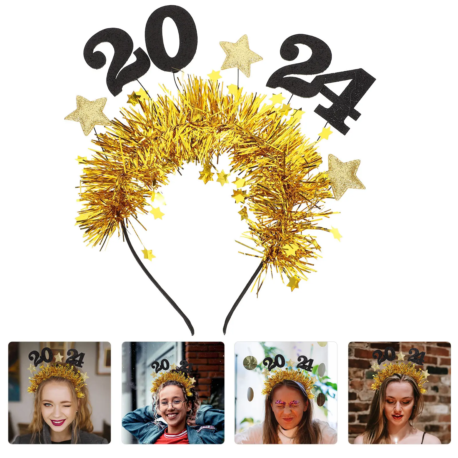 Diadema de Año Nuevo 2024 con Diseño de Estrella Brillante, Diadema Festiva con Lentejuelas para Mujeres Adultas, Accesorio para la Cabeza para Fiestas, Año Nuevo Lunar Chino