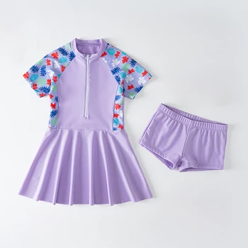 Girls' Floral One-Piece Swim Dress | Quick-Dry Swimwear Ages 3-16 2 Kids Girl Swimming Suit One Piece Beach Dress Quick Dry Swimwear Teenage Girl Swimsuits Children 3 to 16 Years Girl Bathing Suit 2