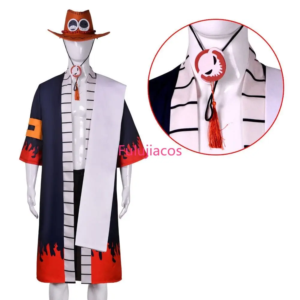 

Fulujiacos Portgas D Ace Cosplay Costume Kimono Sets Hat Shorts Cloak Full Set