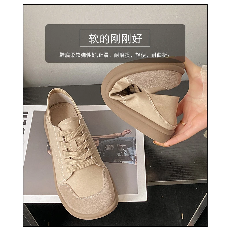 Woman\'s Winter New Leather Lace Up Plush Warm Flat Sole Cotton Shoe Soft Non Slip Widened Round Toe Mom\'s Shoes